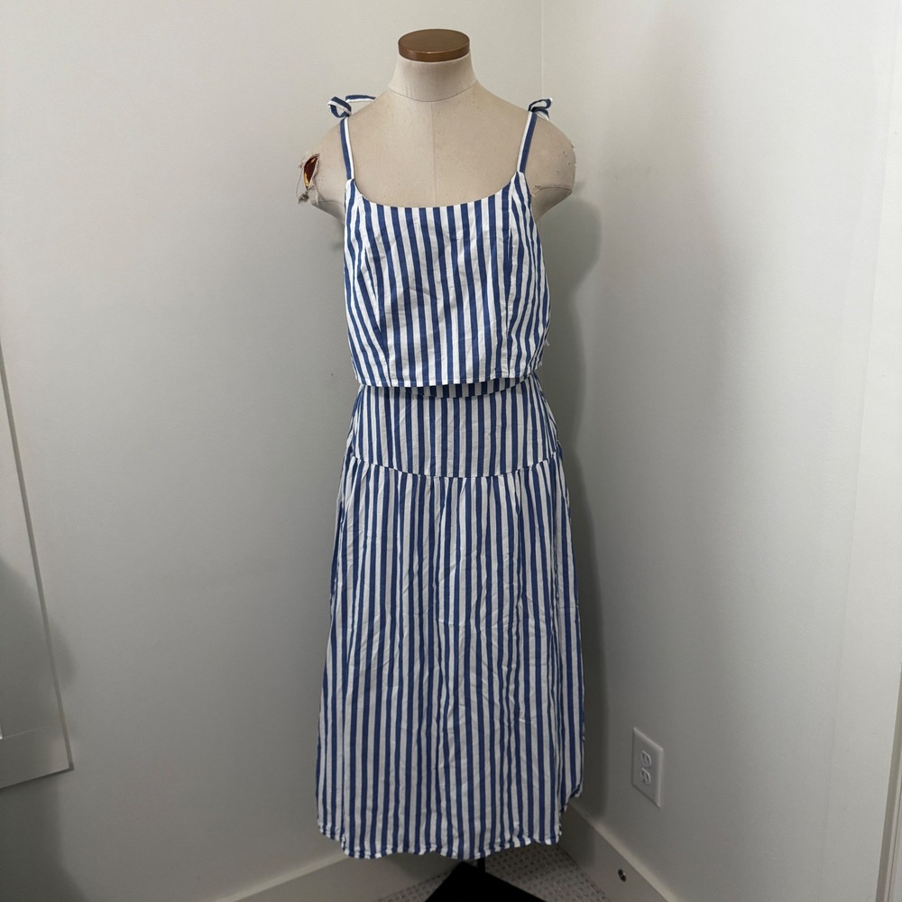 Old Navy Small Blue Striped SET Outfit Midi Skirt Cropped Top Beach Preppy